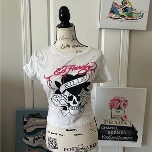 Ed Hardy White Graphic Women's Top